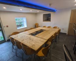 Dining room with views of the valley and outside space